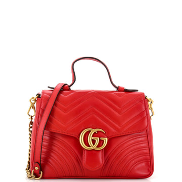 GUCCI GG Marmont Top Handle Flap Bag Matelasse Leather Small