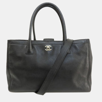 Black Leather Medium Executive Cerf Tote Bag