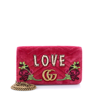 EC Marmont Chain Flap Bag Embroidered Matelasse Velvet Mini