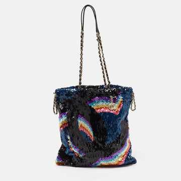 Multicolor Sequins CC Drawstring Chain Tote