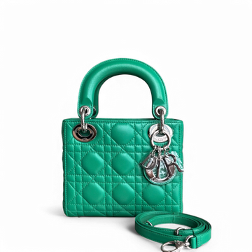 Dior Lady Mini - Cannage Lambskin Jade Green Silver Hardware Adjustable Strap