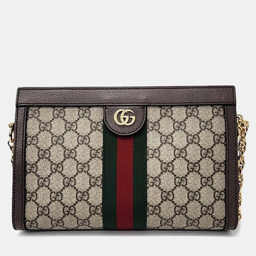 Beige Leather Ophidia GG Supreme Shoulder Bag
