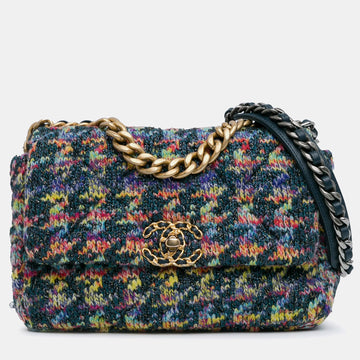 Large Multicolor Tweed 19 Flap Bag
