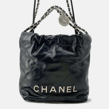 Black Shiny Calf Leather 22 CC Logo Matelasse Shoulder Bag Mini Size