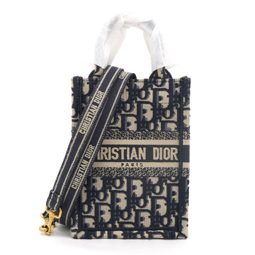 Dior Mini Dior Book Tote Phone Bag In Blue Dior Oblique Embroidery