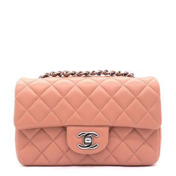 Chanel Lambskin Quilted Mini Rectangular Flap Dark Pink