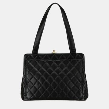 Black Quilted Caviar Leather Tote Bag