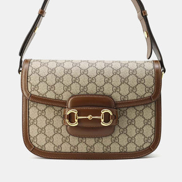 Beige/Brown Canvas Leather GG Supreme Horsebit 1955 Shoulder Bag