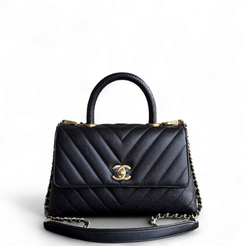Chanel Coco Handle Small - Caviar Chevron Grained Calfskin Black Gold Hardware Series 26