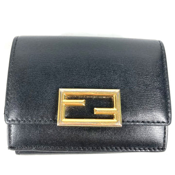 FENDI Trifold wallet 8M0395 leather black logo Women Used
