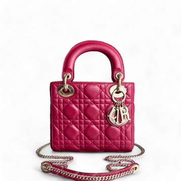 Dior Lady Mini - Cannage Lambskin Red Gold Hardware Chain Strap