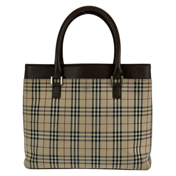 Burberry Check Canvas Leather Tote Bag