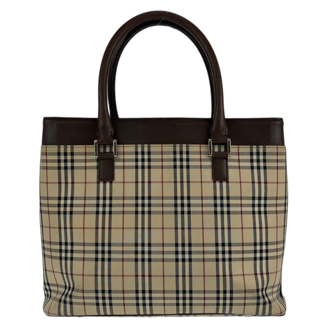 Burberry Check Canvas Leather Tote Bag