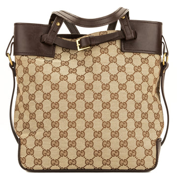 G*G Brown Leather CS Monogram Canvas Tote Bag  (4056007)