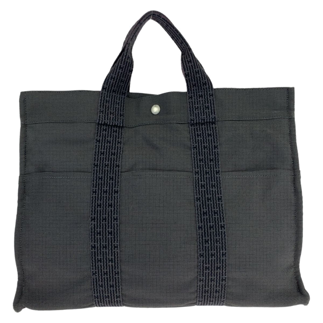 Hermes Canvas Herline MM Tote Bag Black Silver Hardware in Very Good Condition