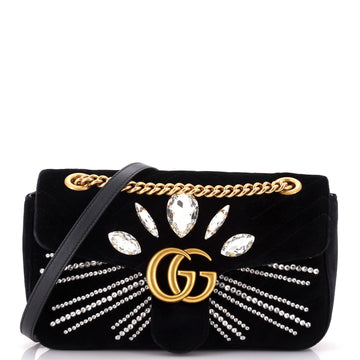 EC Marmont Flap Bag Crystal Embellished Matelasse Velvet Medium