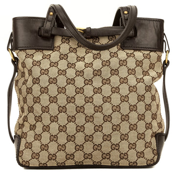 G*G Brown Leather CS Monogram Canvas Tote Bag (4102004)