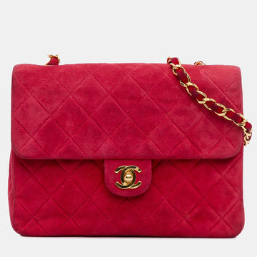 Red Suede Mini Rectangular Single Flap Bag