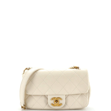 CHANEL Crystal Pearls Chain Flap Bag Quilted Calfskin Small