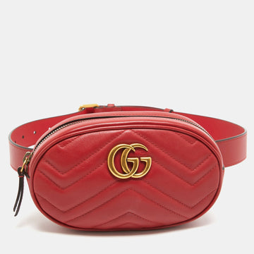 Red Matelass&eacute; Leather GG Marmont Belt Bag