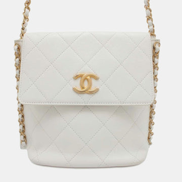 White Calf Leather Matelasse Hobo Chain Shoulder Bag
