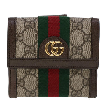GUCCI EC Canvas Web Sherry Line Trifold Wallet PVC Leather Beige Red  42974