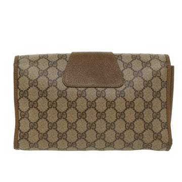 GUCCI EC Canvas Web Sherry Line Clutch Bag PVC Leather Beige Green  43092