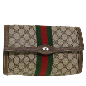 GUCCI EC Canvas Web Sherry Line Clutch Bag Beige Red Green  43902
