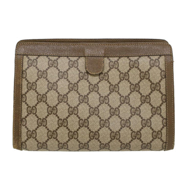 GUCCI EC Canvas Web Sherry Line Clutch Bag PVC Leather Beige Red  43908