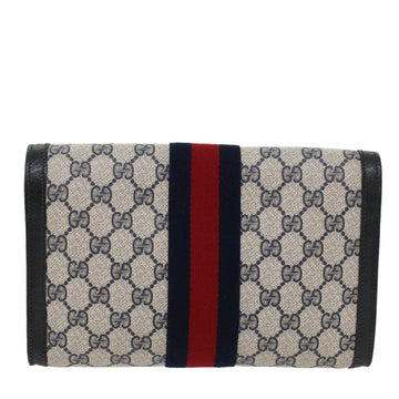 GUCCI EC Canvas Sherry Line Clutch Bag Gray Red Navy