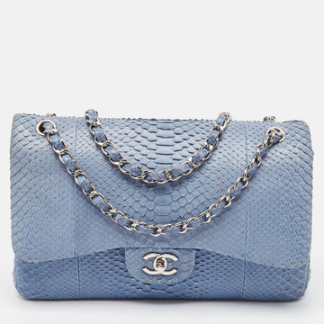 Blue Python Jumbo Classic Double Flap Bag