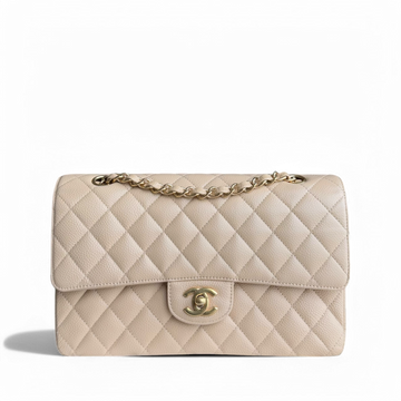 Chanel Classic Flap Medium - Caviar 25CM Quilted Beige Gold Hardware Series 13
