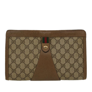 GUCCI EC Canvas Web Sherry Line Clutch Bag PVC Leather Beige Red  45600