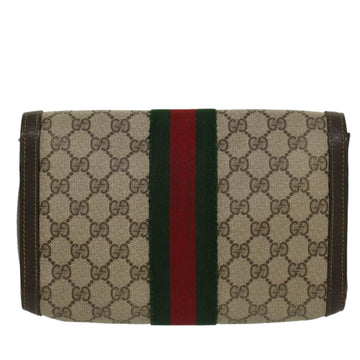 GUCCI EC Canvas Web Sherry Line Clutch Bag PVC Leather Beige Red  45601