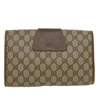 GUCCI EC Canvas Web Sherry Line Clutch Bag PVC Leather Beige Red  45602