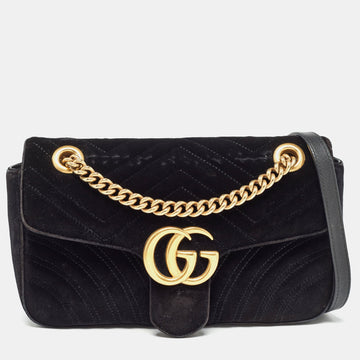 Black Matelass&eacute; Velvet Small GG Marmont Shoulder Bag