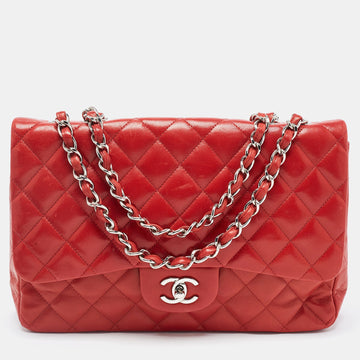 Red Quilted Leather Jumbo Classic Single Flap Bag