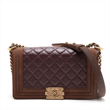 Chanel Boy Chanel Leather X Chain Shoulder Bag Bordeaux X Brown G  18th