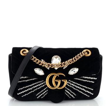 EC Marmont Flap Bag Crystal Embellished Matelasse Velvet Medium
