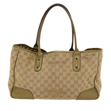 GUCCI EC Canvas Shoulder Bag Leather Beige Gold 168805  47525