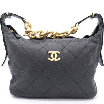 Chanel Lambskin Quilted Small Hobo Black