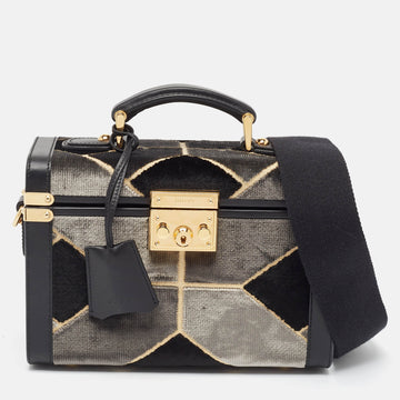 Black/Grey Printed Velvet and Leather Savoy Beauty Case Bag