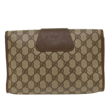 GUCCI EC Canvas Web Sherry Line Clutch Bag PVC Leather Beige Red  48450
