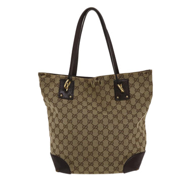 GUCCI EC Canvas Tote Bag Beige Dark Brown  49048