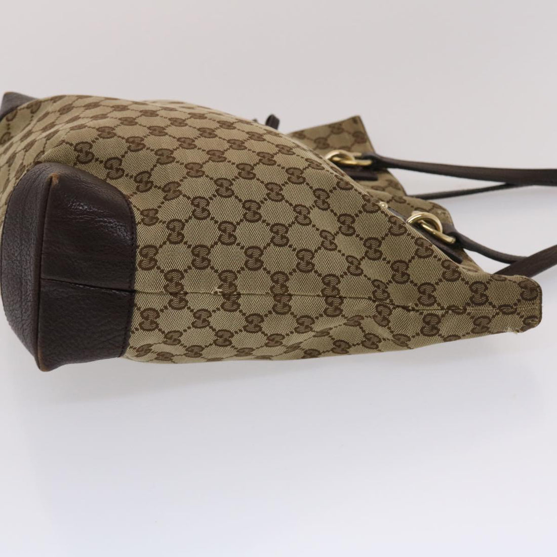 GUCCI EC Canvas Tote Bag Beige Dark Brown  49048