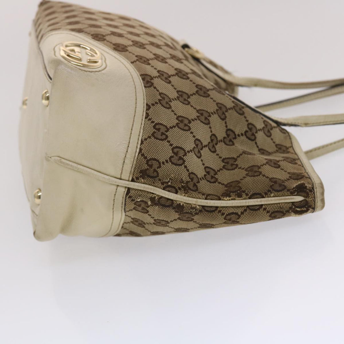 GUCCI EC Canvas Tote Bag Beige White  49053