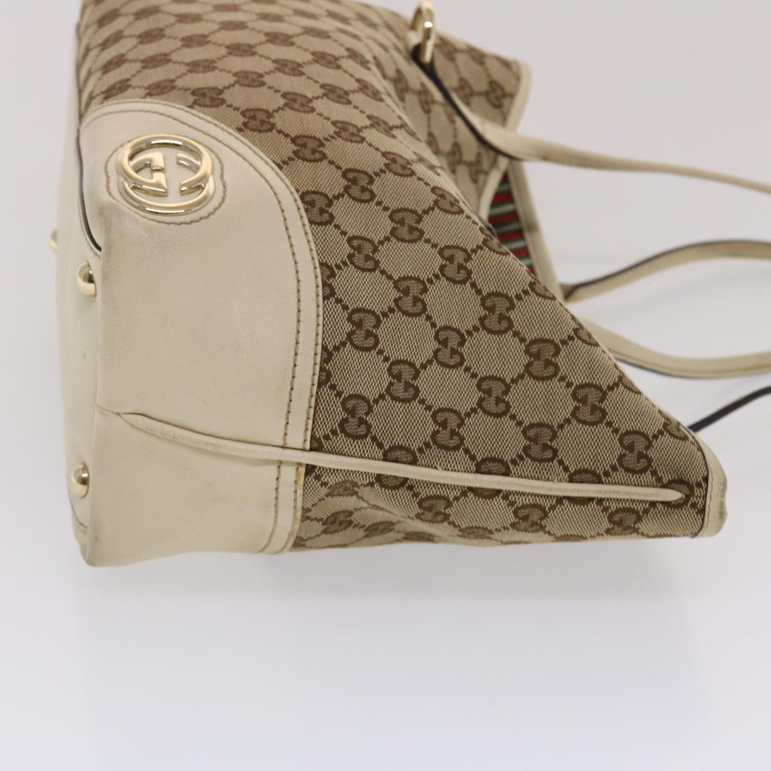 GUCCI EC Canvas Tote Bag Beige White  49055