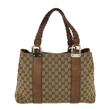 GUCCI EC Canvas Bamboo Tote Bag Beige Brown  49058