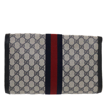 GUCCI EC Canvas Sherry Line Clutch Bag PVC Leather Navy Red