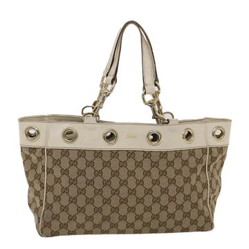 GUCCI EC Canvas Tote Bag Canvas Leather Beige White 162879  49289